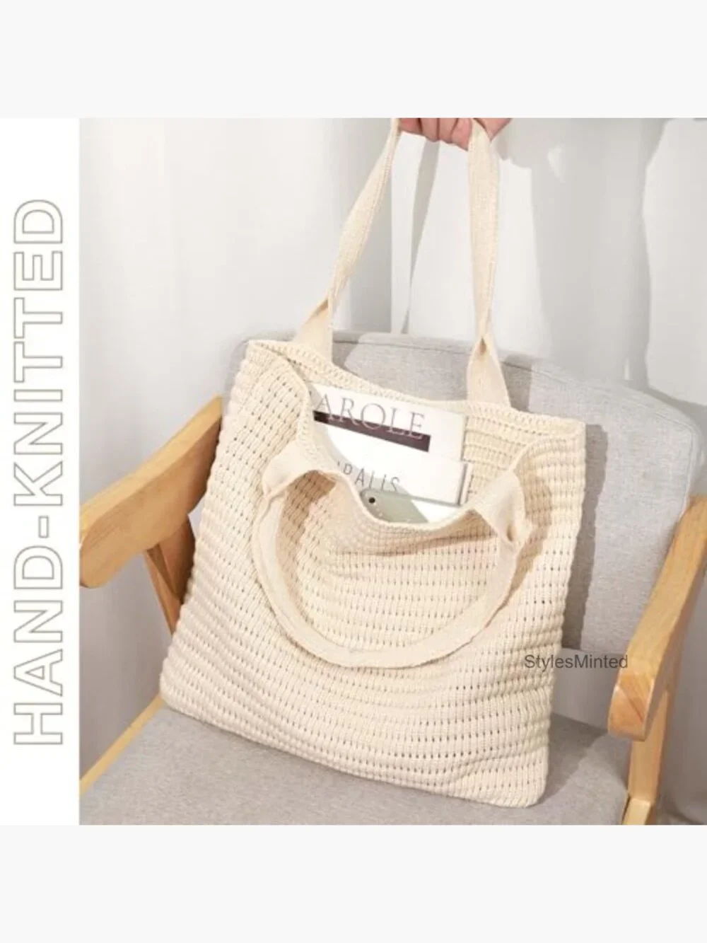 Cream Crochet Tote Bag